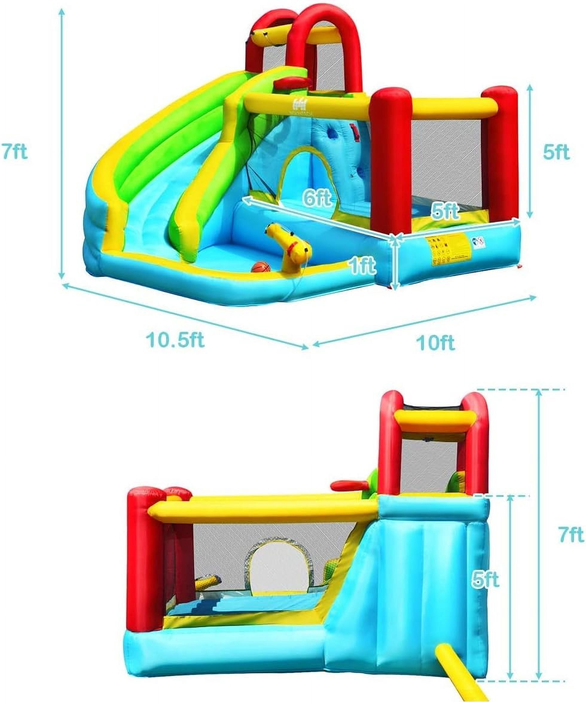 OLAKIDS Inflatable Water Slide, 6 in 1 Bounce House with Slide, Climbing Wall, Splash Pool, Basketball Rim, Water Blaster, Outdoor Water Park Jumping Castle with Carrying Bag, Hose