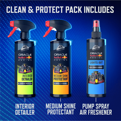 Armor All Podium Series Clean & Protect Interior Detailing Car Cleaning Kit with Bonus Lights Out Air Freshener, Developed with Oracle Red Bull Racing, 3-Piece Bundle