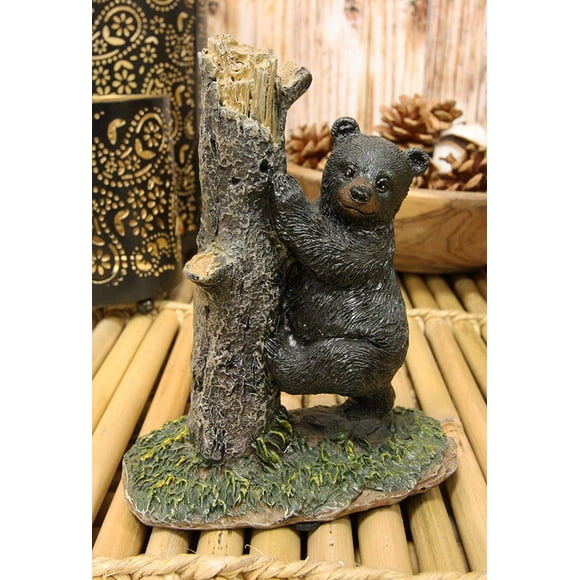 Ebros 5.5" Tall Realistic Black Bear Climbing Tree Trunk Statue Rustic Wildlife Forest Western Cabin Decor Bears Figurine