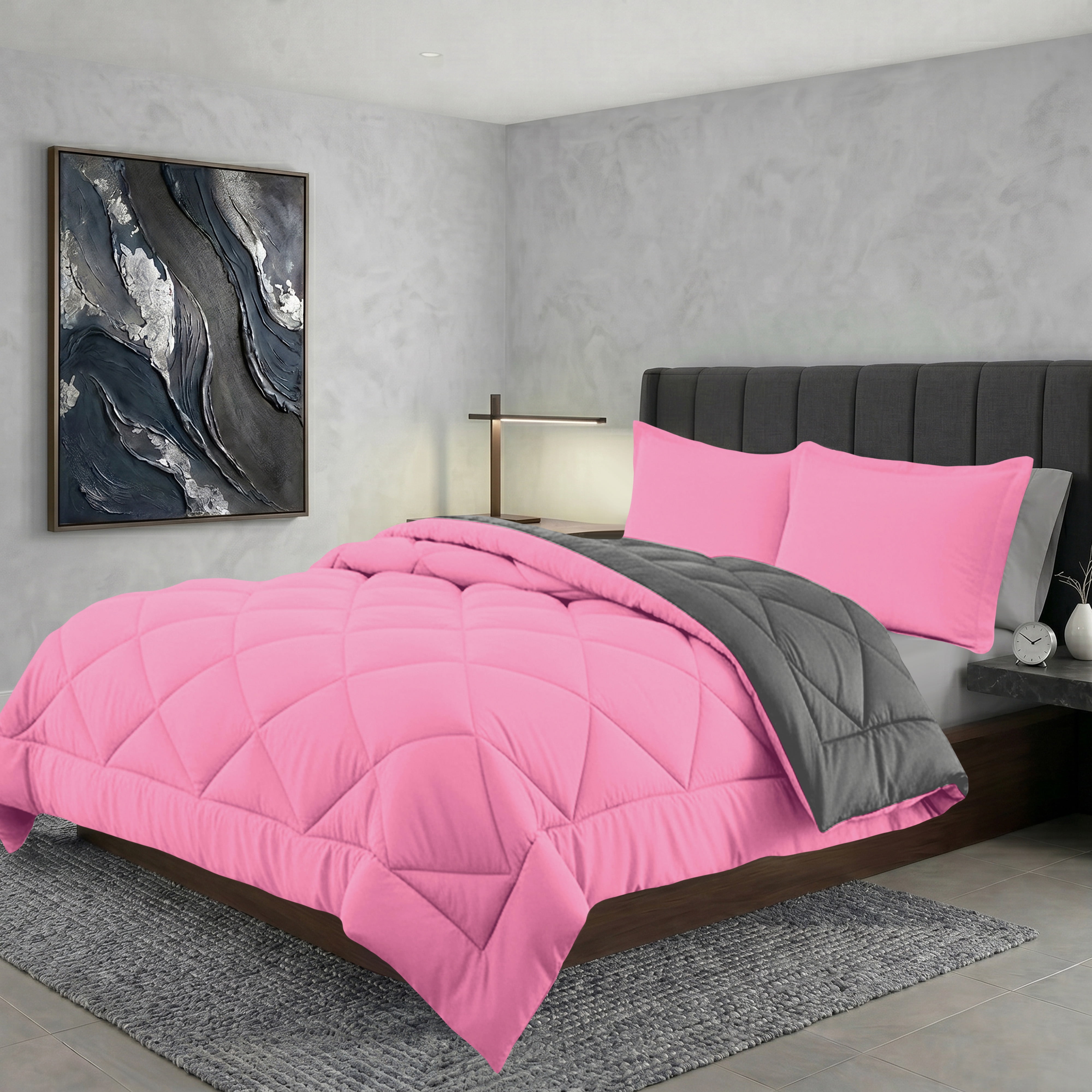 Elegant Comfort Reversible Down Alternative Comforter Set, Soft Microfiber All-Season Bedding, Lightweight Wrinkle & Fade Resistant Comforter, Twin/Twin XL, Pink/Gray