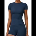 thumbnail image 2 of Camiseta Básica de Verano para Mujer, Corta, Cuello Redondo, Corte Ajustado, Top Corto Azul M, 2 of 8