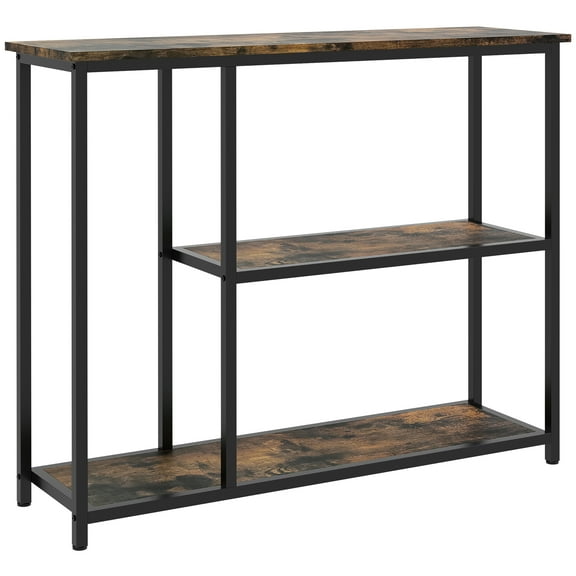 Brown Console Table For Hallway, 39" With 2 Storage Shelves Modern Table, 39.25" Shelves, Entryway