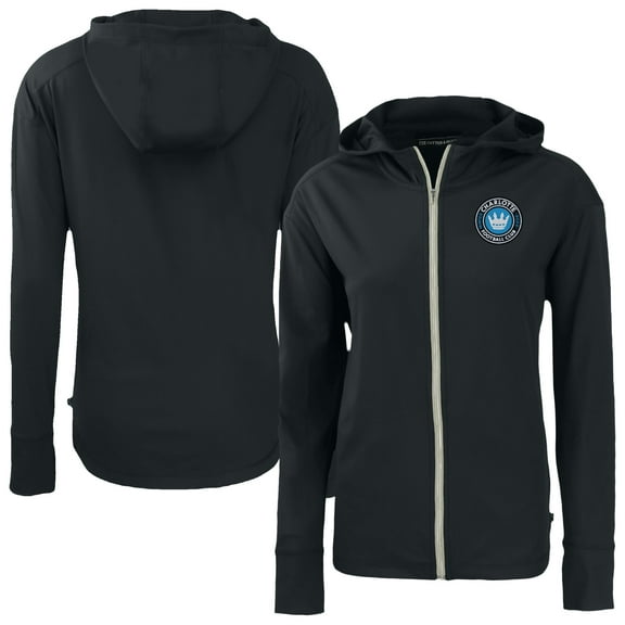 Women's-Cutter & Buck Black Charlotte FC Daybreak Eco Recycled Full-Zip Hoodie