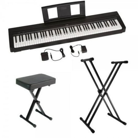 Yamaha P45 88-Key Weighted Action Digital Piano with Sustain Pedal, Power Supply, Double-Braced X-Style Keyboard Stand, and Padded X-Style Piano (Best Beginner Keyboard With Weighted Keys)