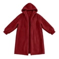 thumbnail image 5 of Women's Thick Sherpa Fleece Hooded Long Coat Oversized Cozy Warm Cardigan Jacket with Pocket Casual Fashion Winter Outer Clothing Red, 5 of 8