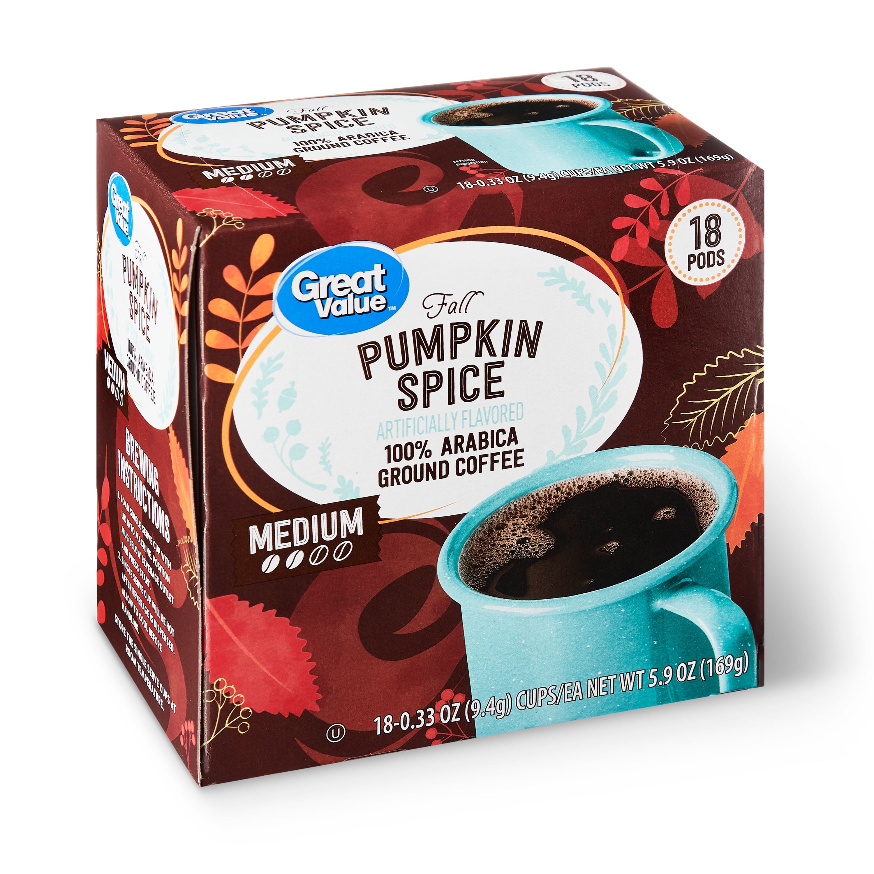 Great Value 100 Arabica Pumpkin Spice Flavored Coffee Pods, Medium