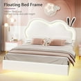 thumbnail image 3 of Merluxy Floating Twin Bed Frame with Adjustable LED Headboard, Leather Upholstered Platform Bed Frame with Wood Slats Support, Easy Assembly, White, 3 of 9