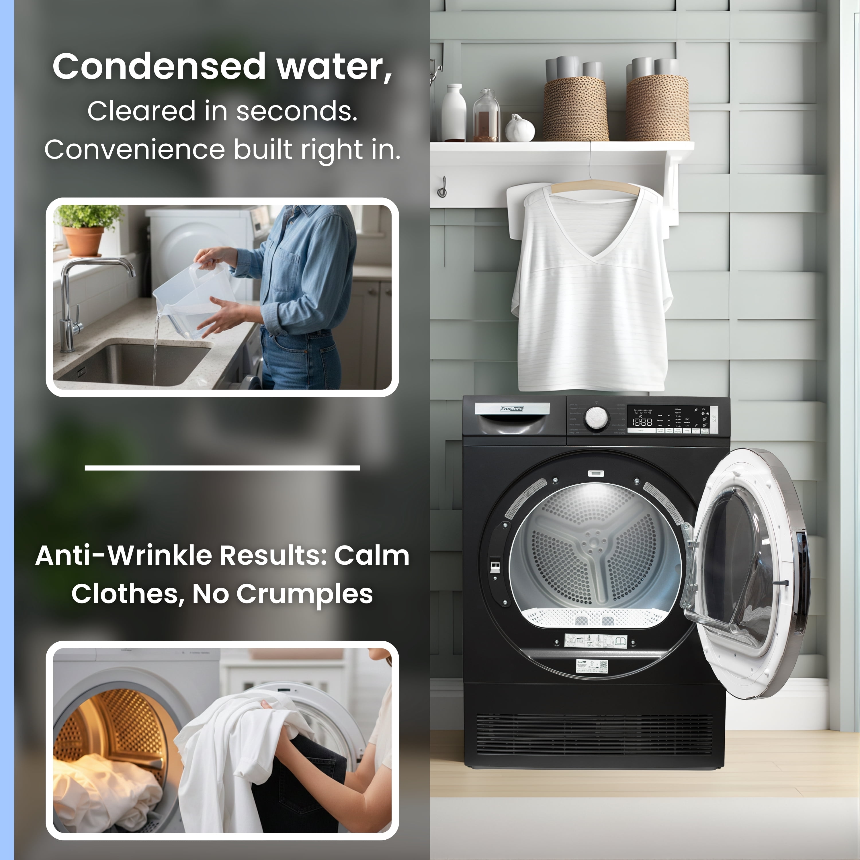 ConServ 4cf Dryer Condensing/Ventless Sanitize LED Display Rev. Door 220V EStar