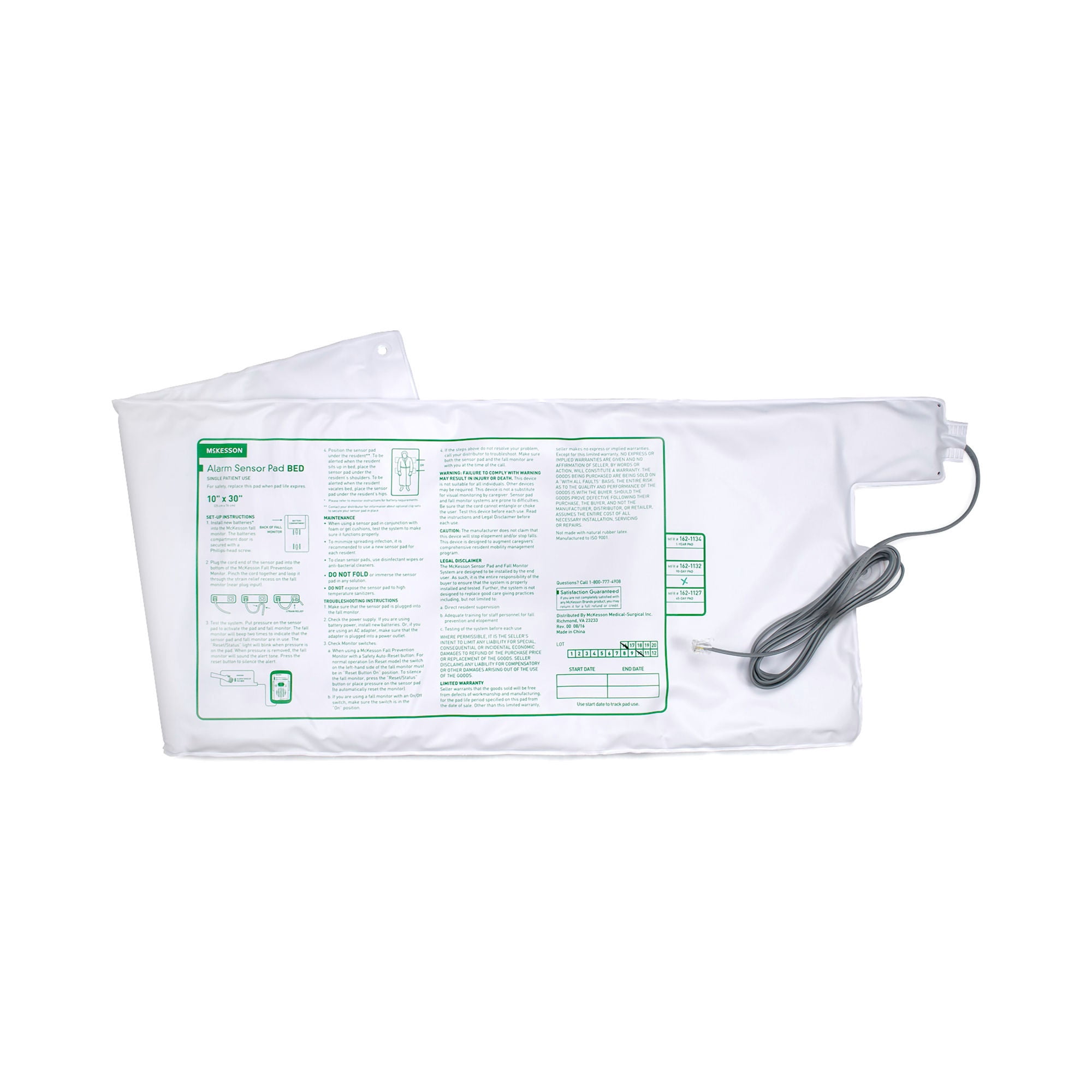 McKesson Bed Alarm Sensor Pad - for Fall Prevention Monitors, 10 in x 30 in, 1 Ct