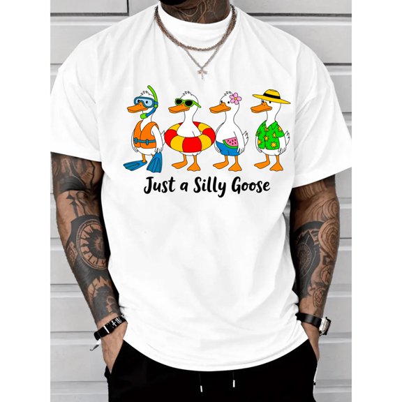 Unisex White Print Tshirt Graphic Tees Shirts Silly Goose Duck Cartoon Humor S-5XL Tops