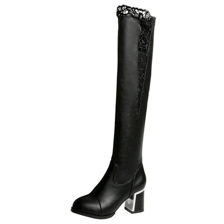 GHSOHS Cowboy Boots for Women Thigh High Boots Womens Winter Shoes Black Boots Knee High Boots Lace Decoration Leather Boots Over Knee Boots Shoes Rain Boots Dress Shoes Pointed Toe Boots Size 38