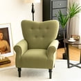 thumbnail image 3 of Gymax Modern Accent Chair w/ Tufted Backrest & Rubber Wood Legs Avocado Green, 3 of 7