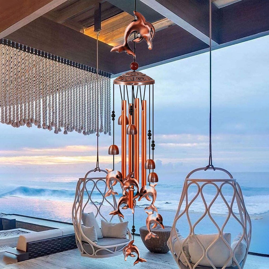 35 Inch Wind Chimes Retro Dolphin Bells Soothing Melodic Tones Indoor Outdoor Decoration for Patio Porch Garden Yard