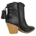 thumbnail image 3 of Forever Women Ankle Western Boots Stacked Block Heels Cowboy Booties Pointed Toe Side Zipper Tassel Accent RIVER-23 Black 9, 3 of 3