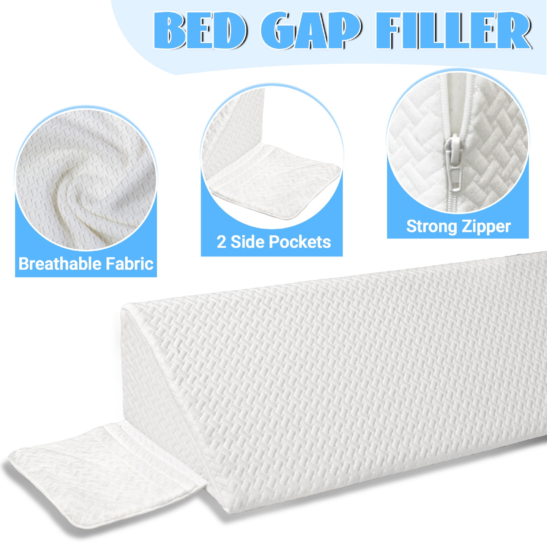 Bed Wedge Pillow - Headboard Pillow Fill The Gap 0-8" Between Headboard and Mattress, White, M