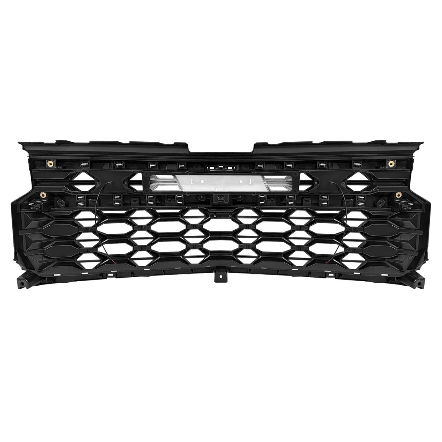AMERICAN MODIFIED Armor Grille w/Emblem Base, Amber Lights and Front Camera Bracket for 2022-2024 Chevy Silverado 1500, Matte Black ABS