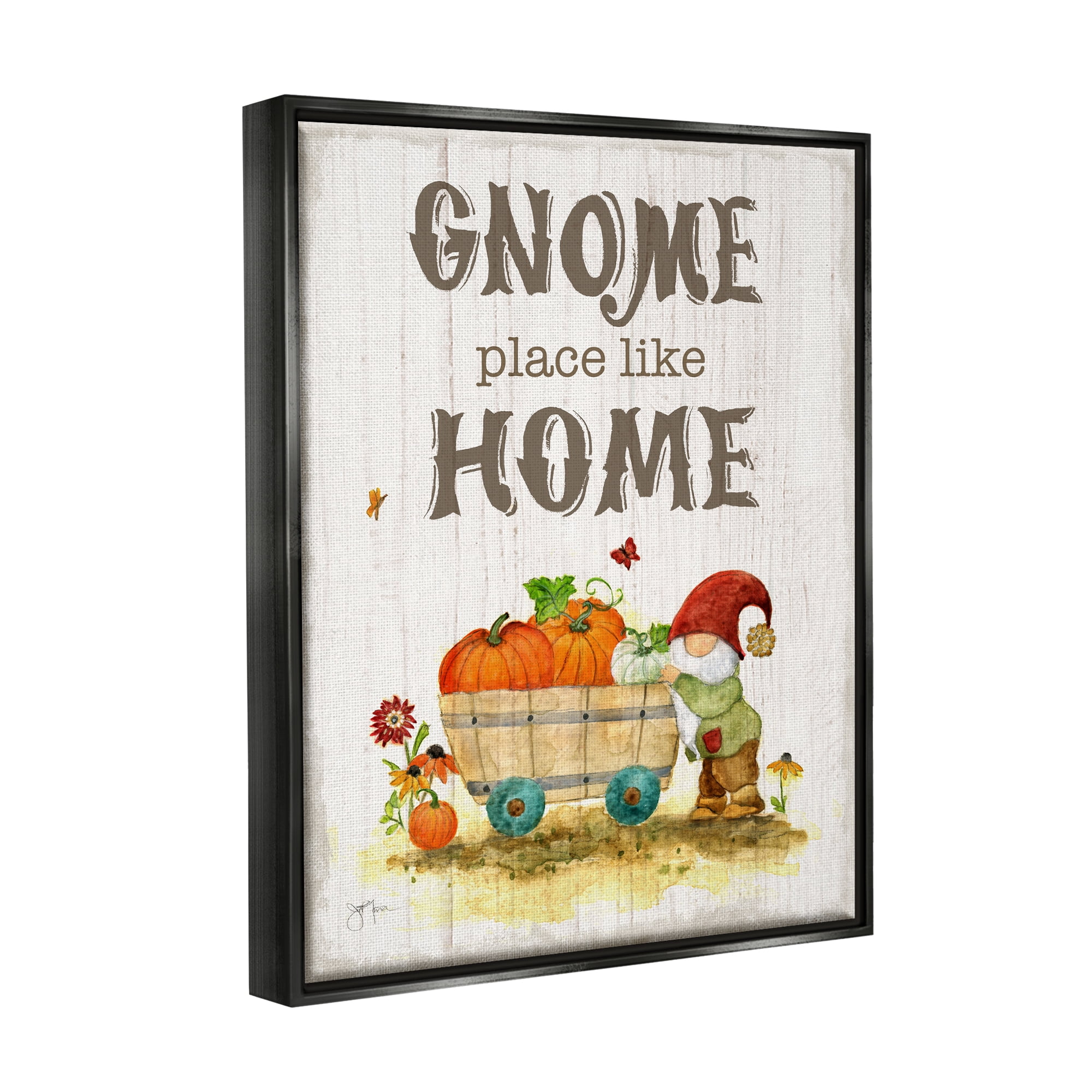 Stupell Industries Gnome Pun Garden Harvest Botanical & Floral Painting Black Floater Framed Canvas Art Print Wall Art, 17 x 21