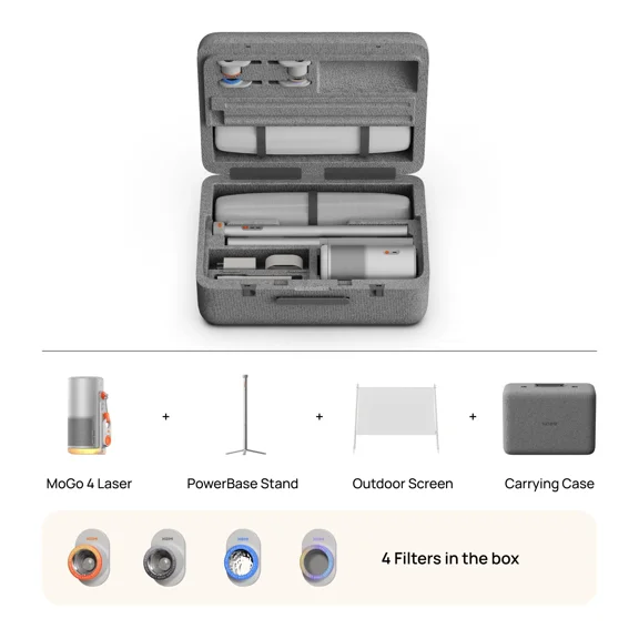 XGIMI MoGo 4 Laser Projector Collection, 550 ISO Lumens, Google TV , Official Netflix, 5h Battery Life – All-in-One Home & Outdoor Cinema Kit with PowerBase Stand, 70" Screen, 4 Filters& Carry Case