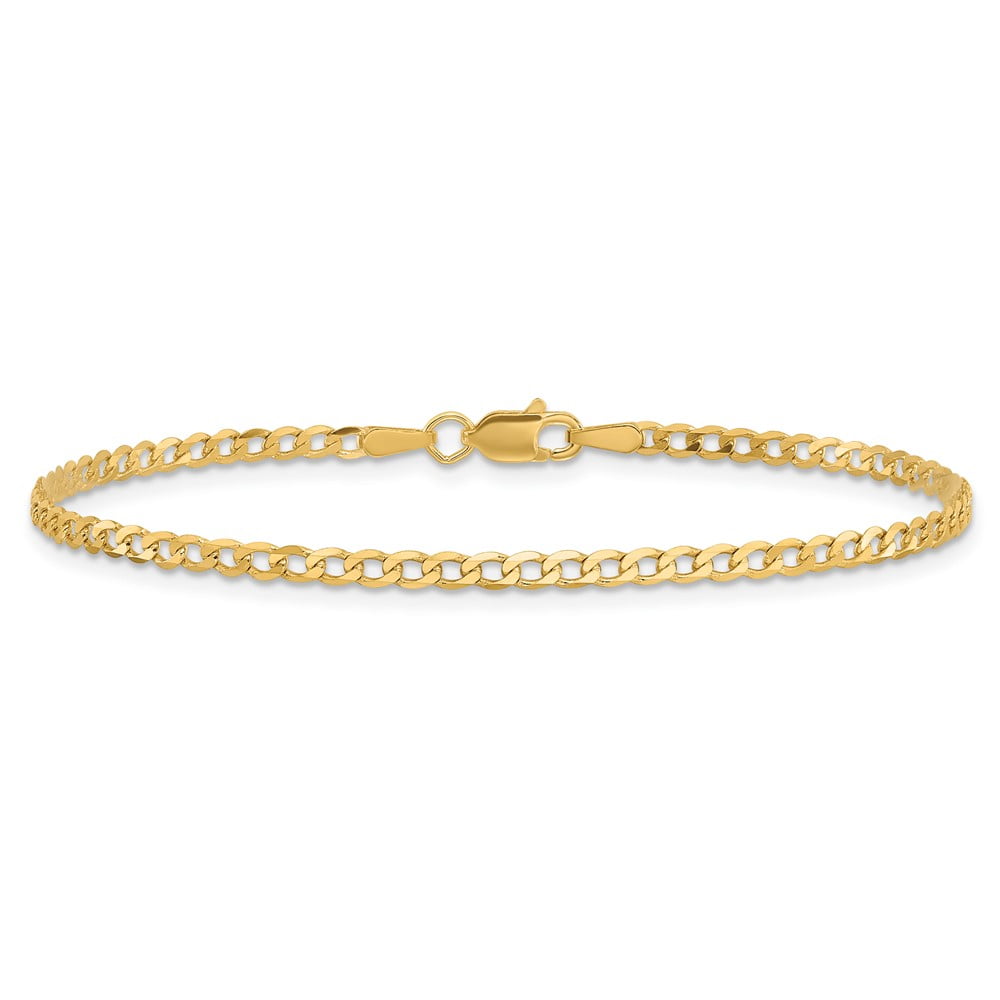 14k Yellow Gold Anklet 10 inch 2.2 mm Flat Beveled Curb with Lobster Clasp Anket