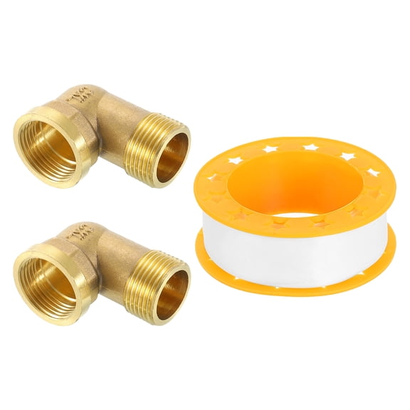 2 Pack 90 Degree Elbow, 3/4 Inch Male x 3/4 Inch Female Brass Right Angle Pipe Fitting, Connector for Fluid Gas Fuel Oil Pipe, 54x37mm