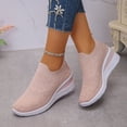 thumbnail image 2 of Wedge Sneakers for Women Elastic Knitted Mesh Glitter Rhinestone Slip on Tennis Shoes Arch Support Casual Walking Shoes Breathable Loafers Pink Size 7.5, 2 of 6