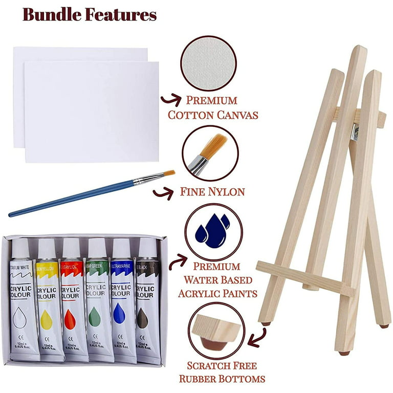 J MARK Kids Paint Set and Paint Easel – Acrylic Painting Kit, Safe Washable  Paints, Wood Easel, 2 Pre-Stenciled Canvases 8 x 10 inches, Brushes