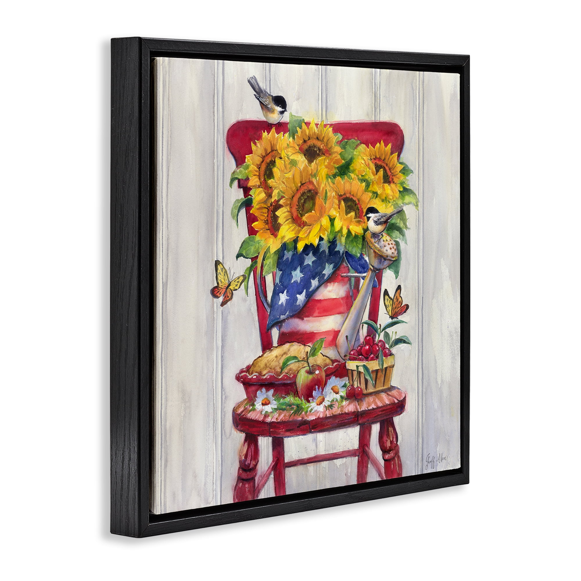 Stupell Industries Patriot Porch Still Life Patriotic Painting Black Floater Framed Canvas Art Print Wall Art, 25 x 25