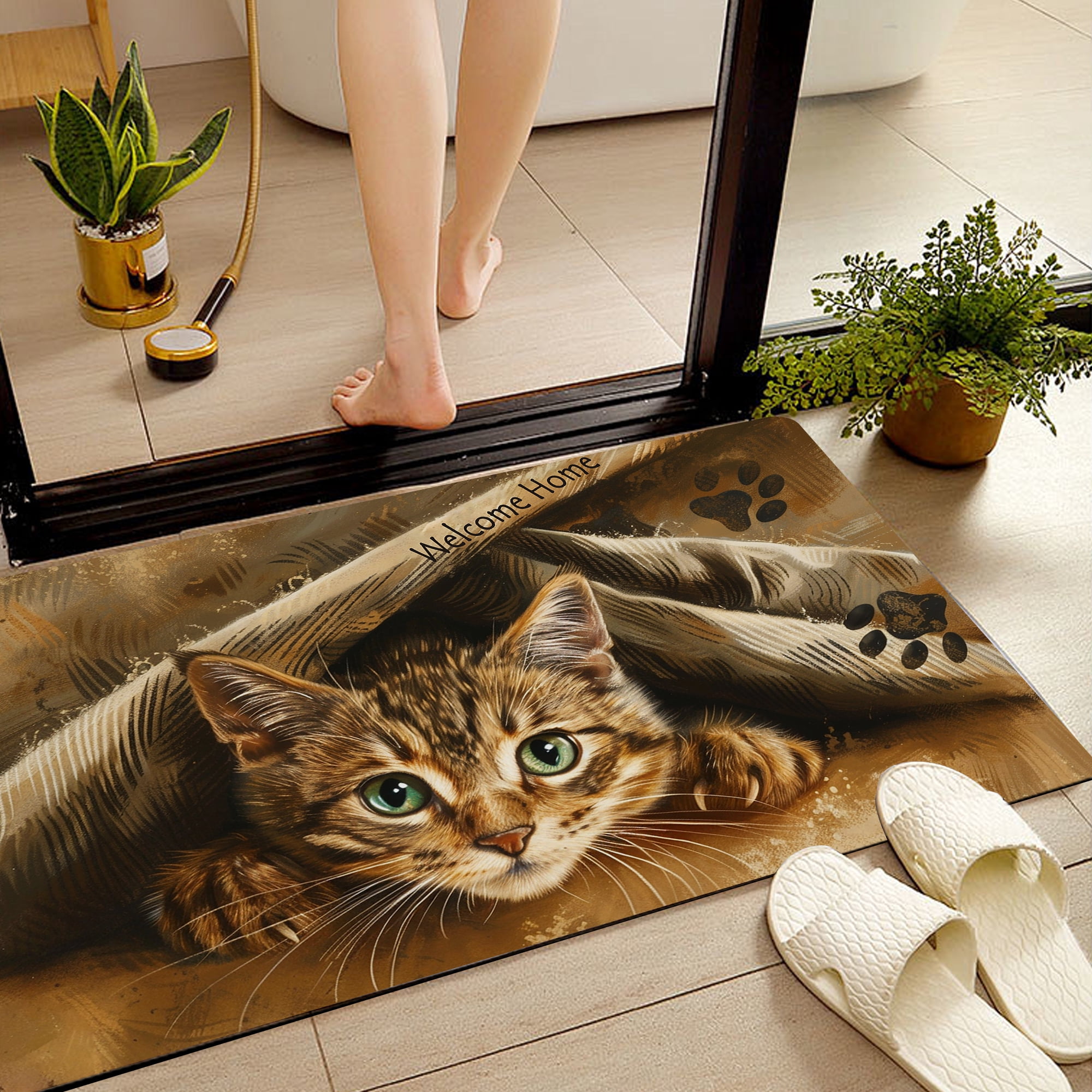 JML Non-Slip MicrofiberFabric & Rubber Doormat - Soft Entryway Rug for Home/Office (16"x24") - Easy Clean Door Mat for Indoor/Outdoor Use, Cat