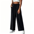 thumbnail image 5 of Aimik Women's Cotton Blend Fabric Wide Leg Pants Elastic Waist Lightweight Casual Trousers with Drawstring, 5 of 6