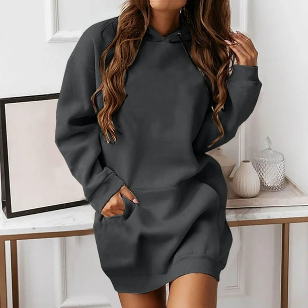 WILLBEST Vestidos Largos Sudadera Con Capucha Para Mujer Vestido Sudadera Con Capucha Vestido Casual Sudadera Larga Con Cordón 2025 Otoño Ropa Linda Tops