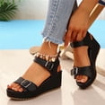 thumbnail image 2 of Xucatan Women's Platform Wedge Sandals, Round Toe Open Toe Slides with Adjustable Buckle Strap, Padded Footbed Chunky Sole Shoes, Versatile Spring Summer Beach Footwear Gift, 2 of 9