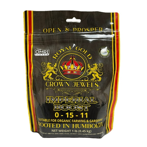 Royal Gold Crown Jewels Organic Imperial Boost 0-15-11 Dry Soluble Fertilizer, 1 lb - for Excellent Fruit and Flower Production, Encourages Late Season Blossoms