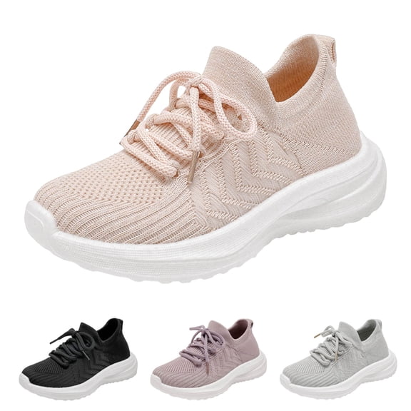 Dakaela 5-13Y Boys Girls Tennis Shoes Kids Lightweight Breathable Running Sneakers Toddler Arch Support Knit Athletic Walking Shoes Black