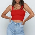thumbnail image 2 of Jewelreauty Womens Square Neck Crop Tank Tops Casual Sleeveless Wide Strap Slim Fitting Solid Blouses (S, Red), 2 of 8
