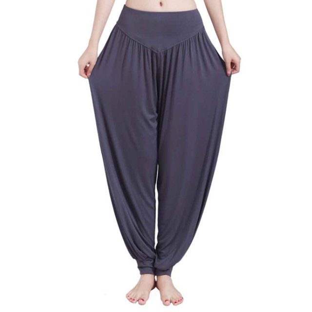 Soidarity Pantalones de yoga de cintura alta para mujer, bombachos sueltos para danza del vientre, pantalones Tai sólidos modales Uniforme atlético Gris METRO
