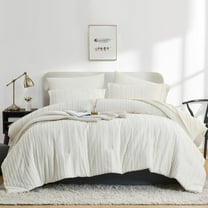 Flymme White Stripe Comforter Set Queen Size 7 Pieces Boho Bed in a Bag Lightweight Soft Microfiber Shabby Chic Bedding for All Season