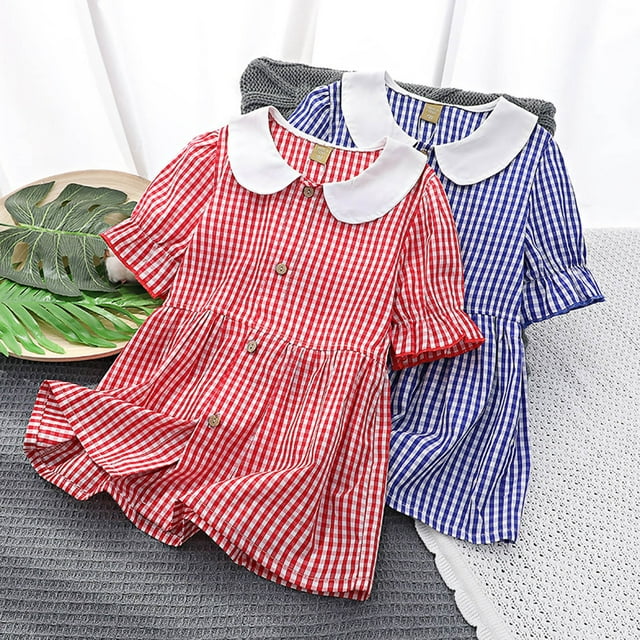 NJDVHB Économies d'Été Vacances! Robe de Plage pour Fille, Robe de Fête pour Filles, Mode Décontractée pour Enfants Robe à Col Manches Courtes, Rouge, 130