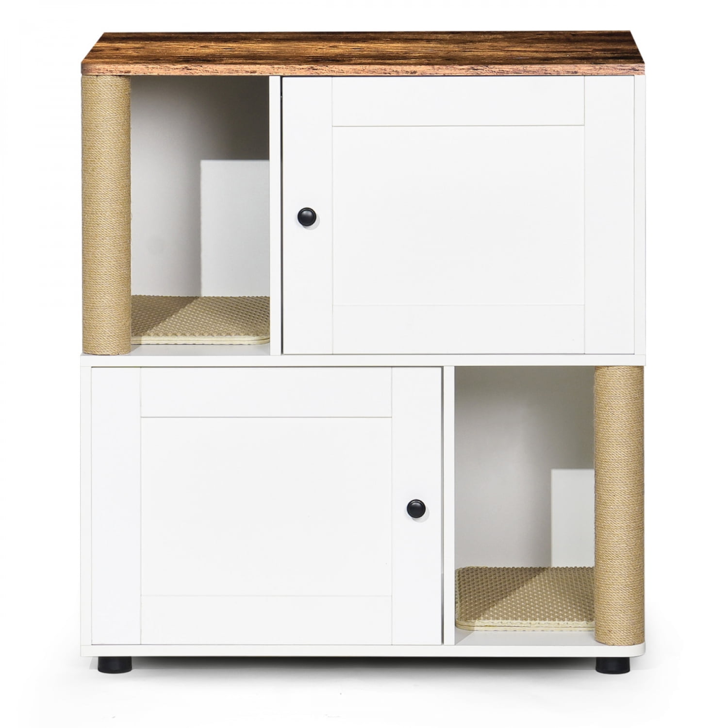 ZHICHUN  White and Vintage Double Cat Litter Box Enclosure Cat Litter Cabinet with Shelf Fit Most Litter Boxes for 2 Cats