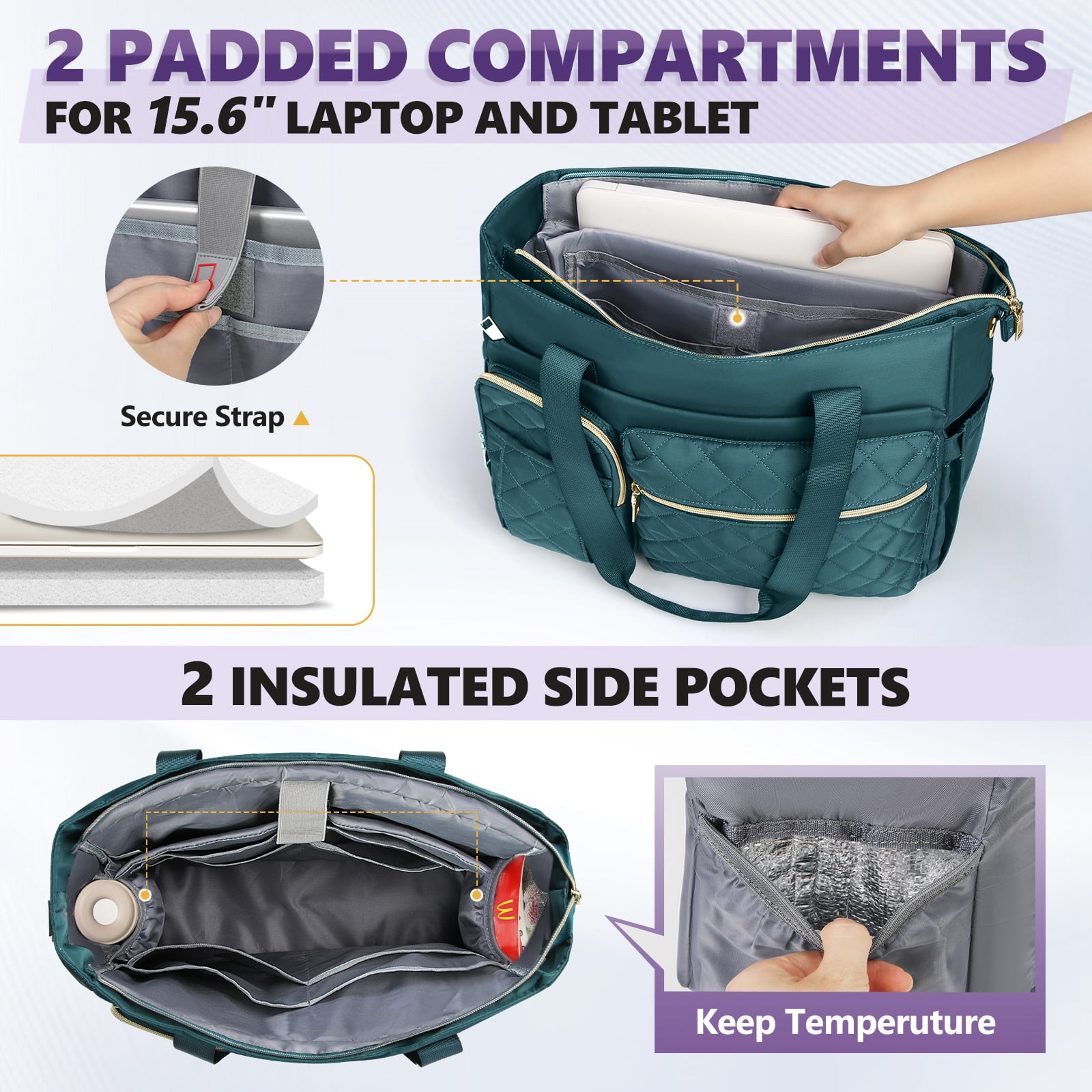 Teacher Tote Bag 15.6 inch Laptop Bag for Women Laptop Briefcase Work Bags Nurse Tote Professional Computer Messenger Shoulder Bags for Office, College, Nursing,DarkGreen