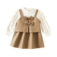 thumbnail image 2 of Ruyang Sets for Girls Puff Long Sleeve Knit Top Bow Decor Leather Suspender Skirt Clothes Toddler Kids Sweet Lounge Outfits, 2 of 4