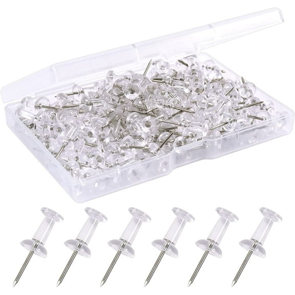 120 Pieces Clear Push Pins，Clear Plastic Head for Wall Hangings Mark Pins for Hanging,Bulletin Board,Maps,Home Office(Clear)