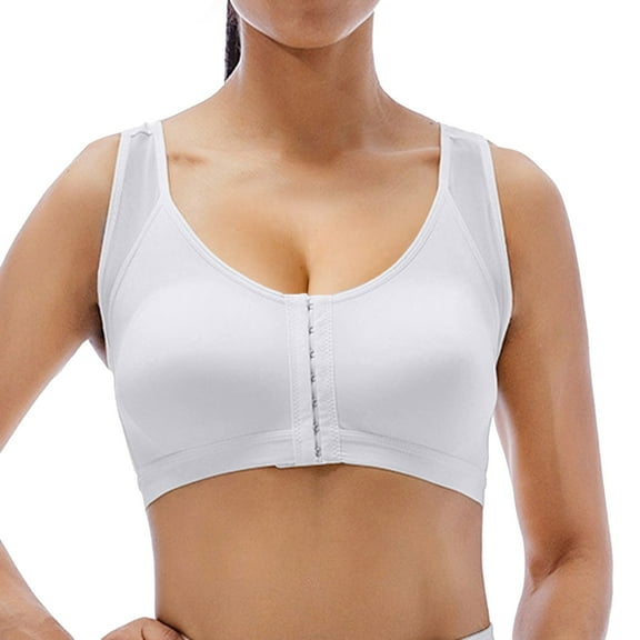 Riforla Bra for Seniors Front Closure Posture Corrector Bra for Women Full Coverage Front Closure Support Bra for Older Women White S