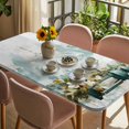 thumbnail image 3 of Vintage Oil Light Table Cloths for 4 Foot Rectangle Tables, Spring Flowers Leaves Candles Country Patio Waterproof Elastic Fitted Tablecloths, Washable Rectangular Table Cover for Camping, 3 of 8