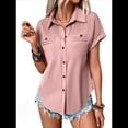 thumbnail image 2 of Camisa Plisada de Corta con Botones para Mujer, Estilo Informal de Negocios, Corte Entallado, con Bolsillo, para Verano 2025. Rosa XXL, 2 of 9