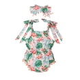 thumbnail image 1 of TheFound Lie Up Fleur/flamingo Impression Romper avec Pompons + Bandeau Noeud Papillon, 1 of 10