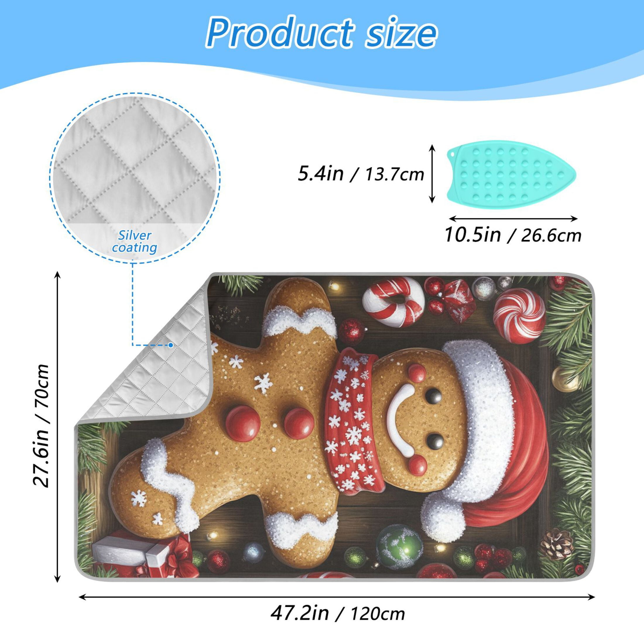 Happy Gingerbread Man Ironing Mat Blanket for Table Top Travel Portable Ironing Board Pad 47.2x27.6 Inch