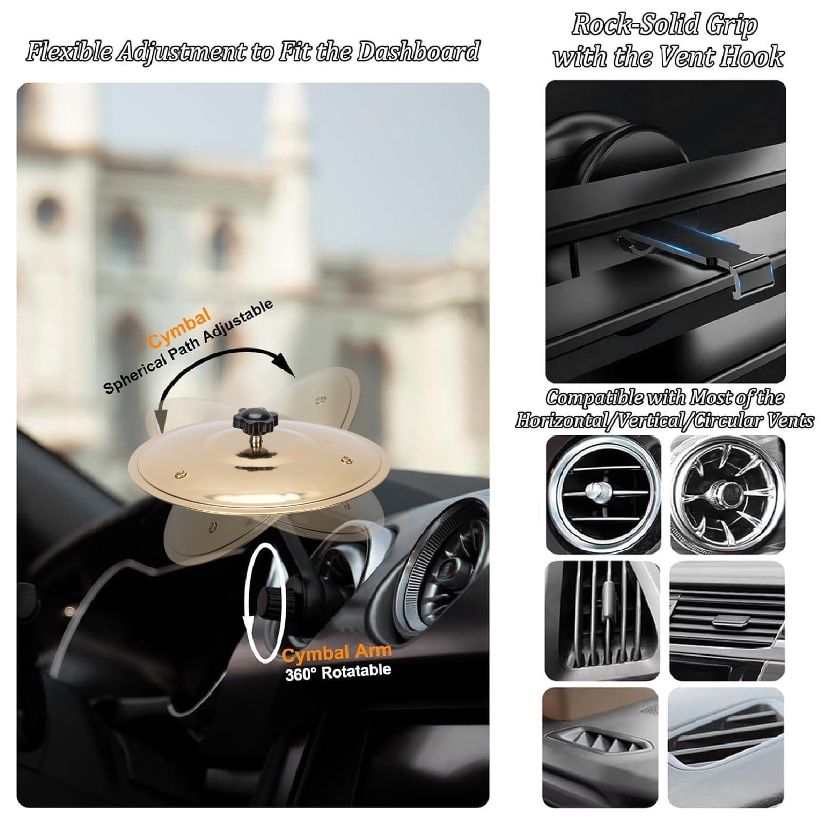 Mini Cymbale De Voiture - Décoration Ventilation Tambour - Accessoire Musical Pour Tableau De Bord - Pour Amateurs Musique - 2
