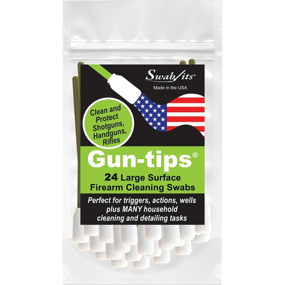 Swab-Its Gun-tips 24 Piece Large Surface Foam Cleaning Swabs - Model Number 81-9901. Brand New 5 Inch Washable and Reusable Gun Cleaning Foam Swabs.
