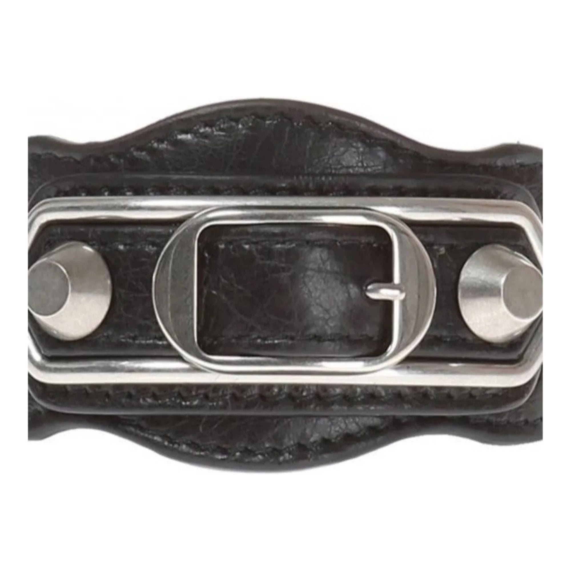 BALENCIAGA ブラックレザーブレスレット Balenciaga Black Shiny Calfskin Leather Studs Buckle