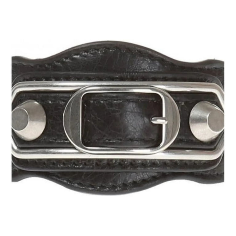 Balenciaga Black Shiny Calfskin Leather Studs Buckle